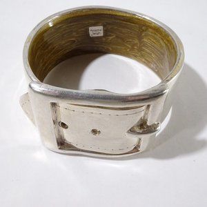 Vintage Rachel Leigh Silver Brass Wide Buckle Bangle Bracelet